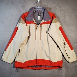 VTG The North Face HyVent Jacket Mens L Beige Red Colorblock Waterproof Ski Y2K